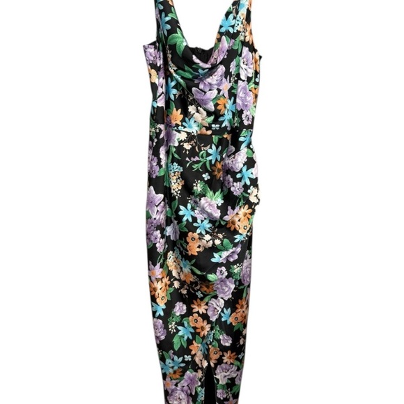 Lulus Dresses & Skirts - Lulus Cute Pursuit black floral satin cowl neck‎ tulip midi dress size small